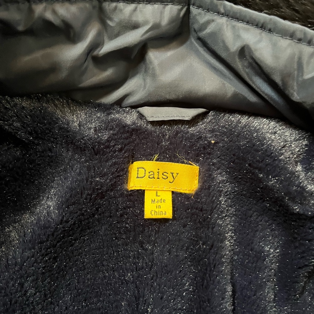Daisy Fashion Navy Blue Fuzzy Lined Vest Removable Hood Women’s Size Large - Picture 7 of 8